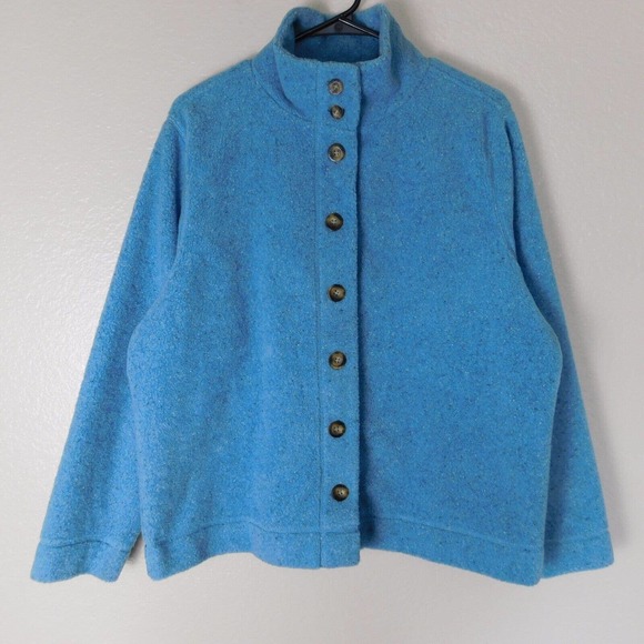 L.L. Bean Women Sweatshirt Large Button Up Light Blue Fuzzy Long Sleeve Casual - Picture 1 of 9